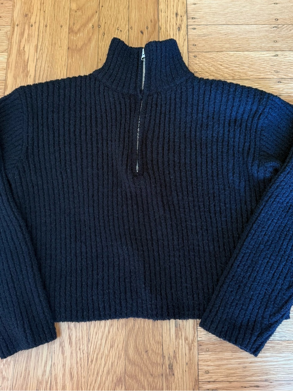 art class Teen Black Ribbed Half-Zip Crop Sweater